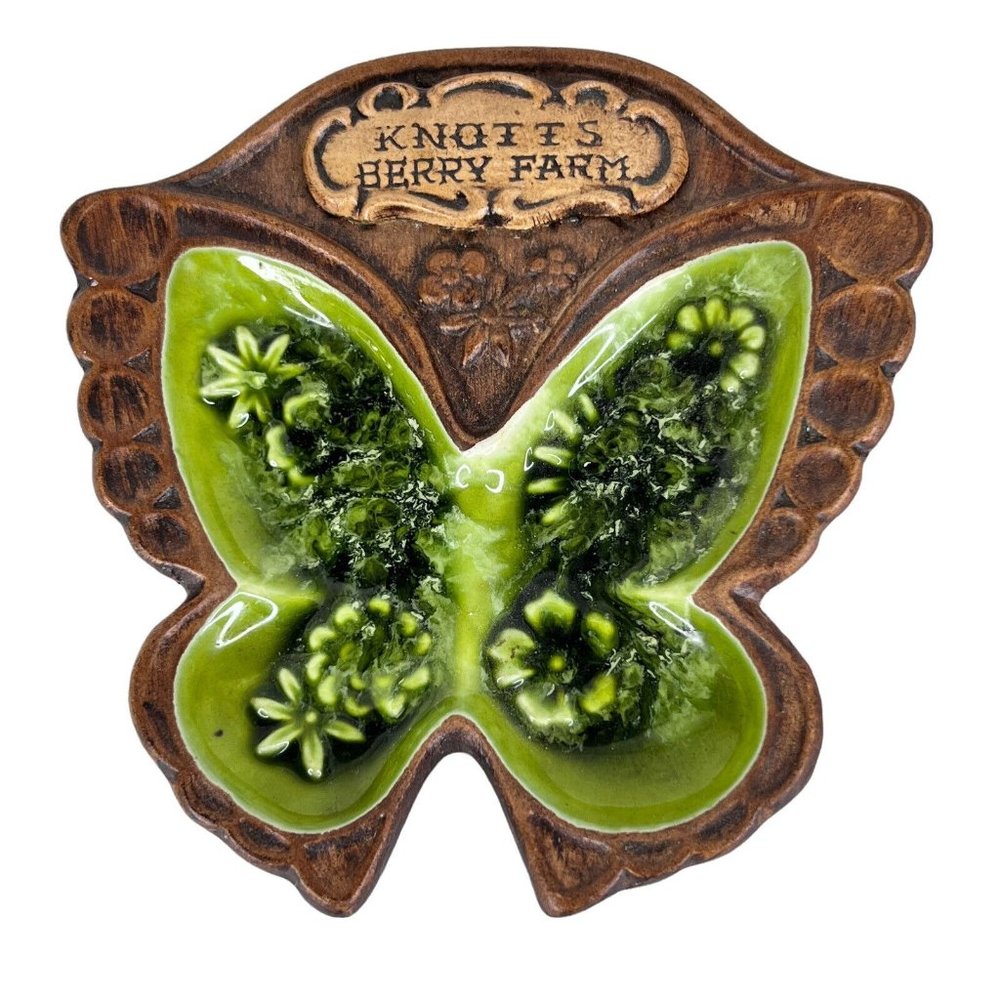 Treasure Craft Knotts Berry Farm Ashtray Green‎ Butterfly Advertising Souvenir